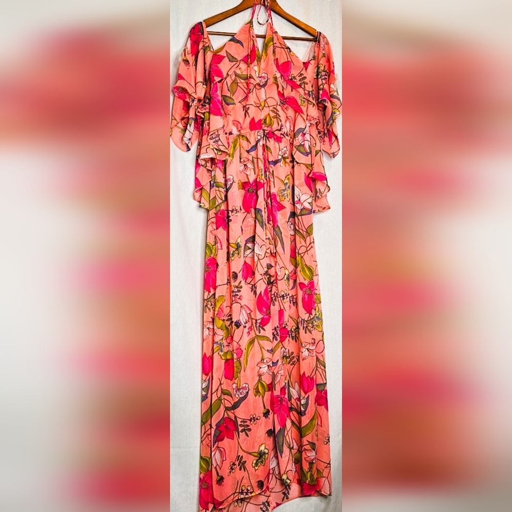 Gianni Bini GB Blush Pink Floral Maxi Dress with wShorts Dillard's Size L